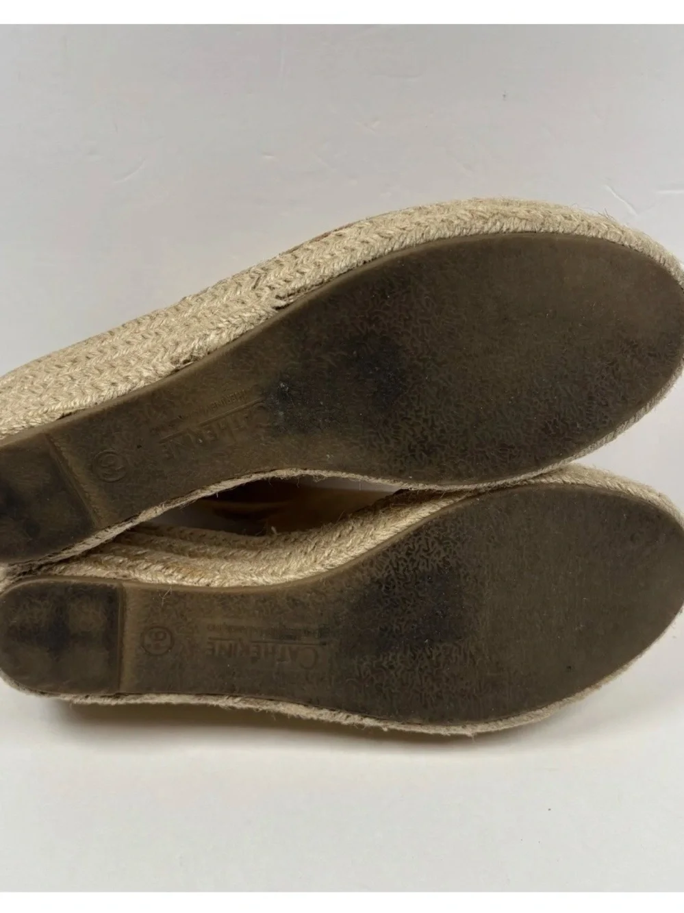 Catherine Malandrino Espadrille Wedge Sandals 9.5 Tan Suede Open Toe Slingback